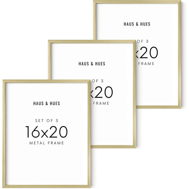 Haus and Hues 16x20 Picture Frames for Wall - Gold Picture Frames Set of 3,  16x20 Poster Frames for Wall, Gold Frames for Gallery Wall, 20x16 Frame,  Metal Picture Frames 16x20 (Gold