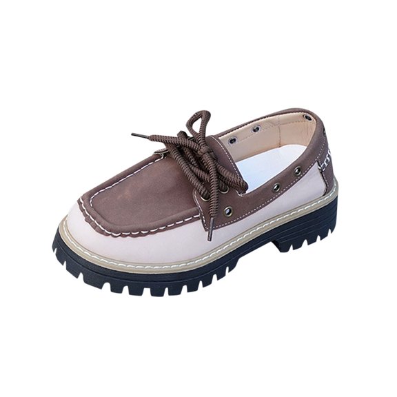 QQAMB Women Ankle Boots Leather Chunky Block Heels Lace Up Lug Sole Square Toe Slip on Lug Sole Loafers Breathable Non Slip Walking Shoes