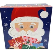 Holiday Time Square Red and Blue Paper Christmas Gift Box, Googly Eyes Santa, 12" x 12" x 6"