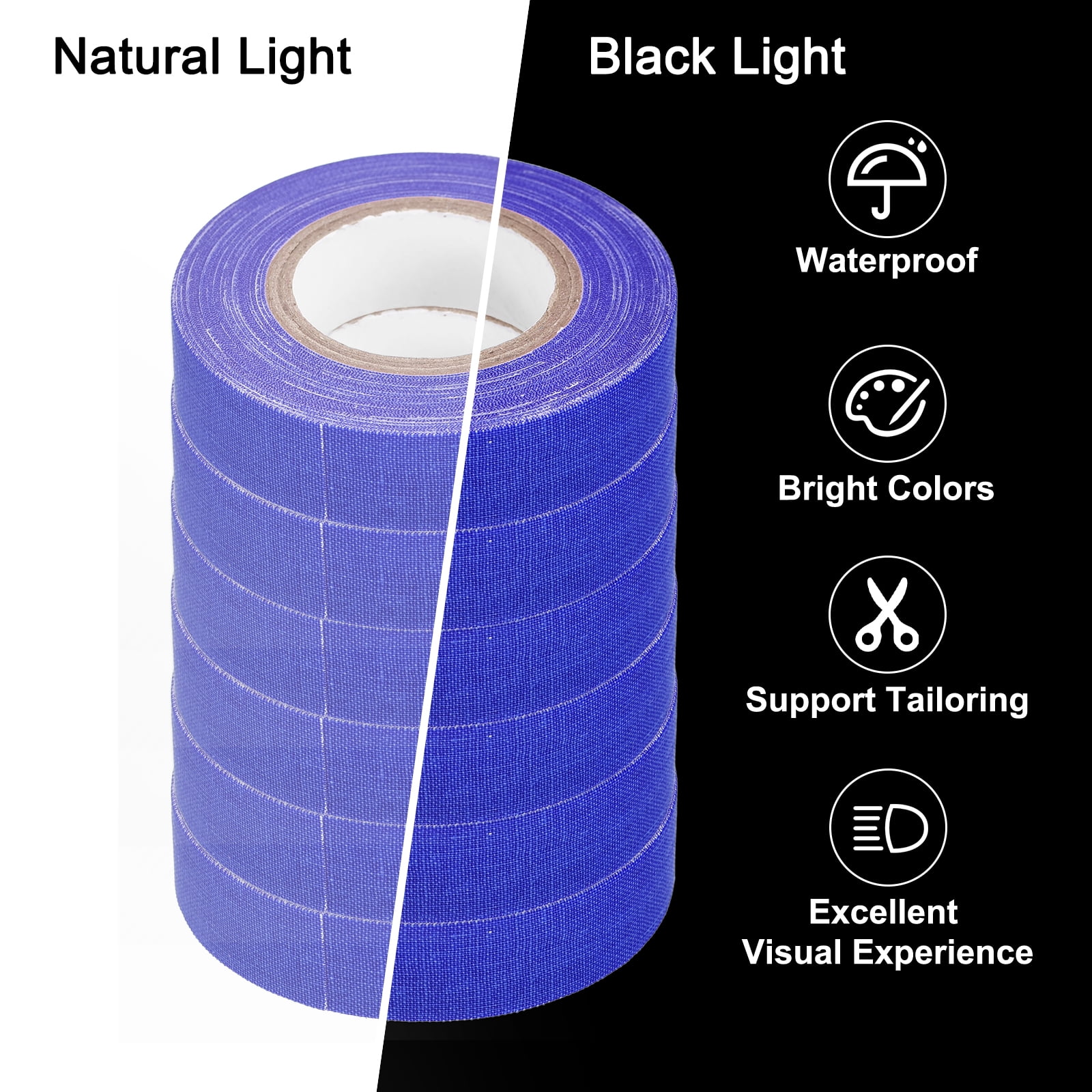Uxcell 6Rolls 0.6inch x 32.8feet Neon Gaffers Cloth Tape Glow in the Dark Tape, Blue