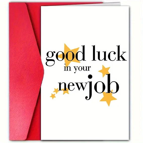 Good Luck Card for New Job – Cheerful “Good Luck in Your New Job” Design – Red Envelope Included, Blank Inside – Perfect Encouragement Gift for Friends or Family