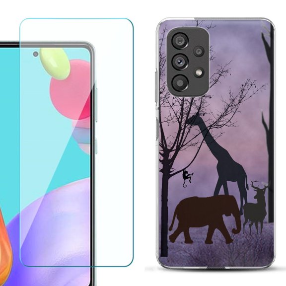 Slim-Fit Fashion Phone Case for Samsung Galaxy A53 5G, with Tempered Glass Screen Protector, by OneToughShield ® - Twilight Safari