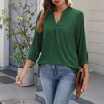 thumbnail image 4 of Womens Ruched Tunic Tops with Legging, 3/4 Sleeve Shirts for Women Summer Fall Casual Solid Color Side Slit Notch V Neck Dressy Blouses, 4 of 4