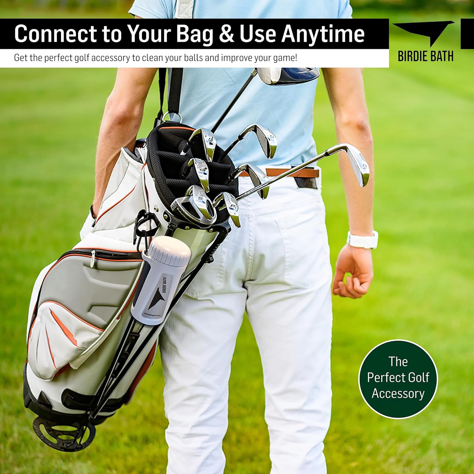 Birdie Golf: Birdie Bath - Golf Ball Washer, Personal Portable Water Cleaner, 7.65" x 3.75", Durable Bristles, Attachable Clip, Sports Accessory