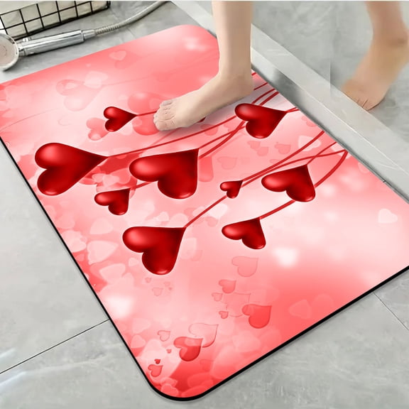 1pc Red Hearts Pink Bathroom Rug Bathroom Decor and Accessories- Durable,Anti Slip,And Quick Drying,Suitable For Indoor/outdoor Use - Perfect For Bathrooms,Bedrooms,Kitchens