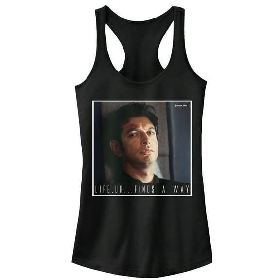 Junior's Jurassic Park Dr. Malcolm Life Uh Finds Way Racerback Tank Top Black Small