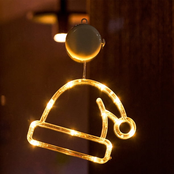 Luces LED navideñas para decoración de ventanas con ventosa | Diseño de copo de nieve, muñeco de nieve y árbol | Luces navideñas con batería, luz blanca cálida, para interiores de dormitorios |