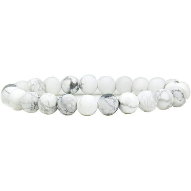 Angelstones Bracelet Extensible Unisexe en Perles Rondes 8 mm en howlite Mate Naturelle