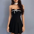 thumbnail image 3 of Gupgi Robe Tube Sans Bretelles avec Nœud pour Femmes, Noire, Épaules Dénudées, Dos Nu, Ajustée, Plissée, Mini Robe, 3 of 8