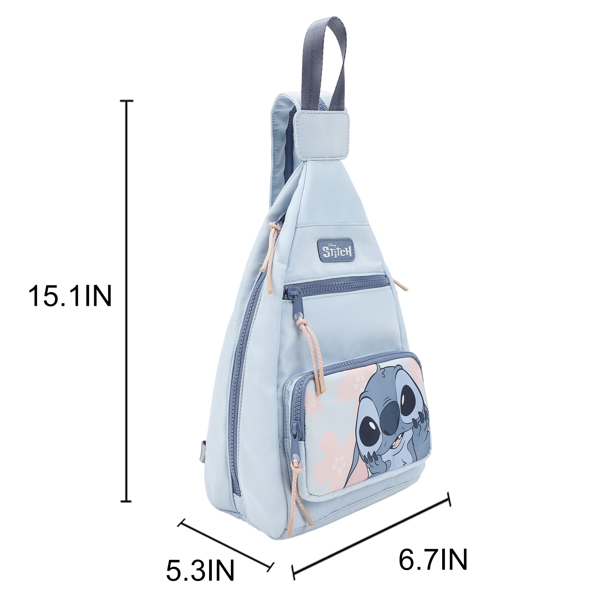 Disney Stitch Character Print Blue 6" Convertible crossbody Sling Backpack Bag