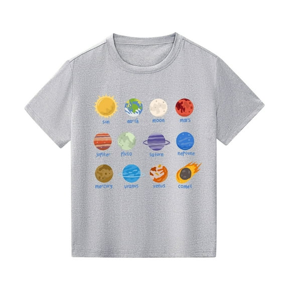 WOYY Little Boys Planet Print Graphic Tee Crew Neck Short Sleeve T-Shirt, Sizes 2-13 & Husky