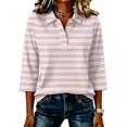 thumbnail image 2 of Satingcolo Women's Striped Polo t-Shirt Summer Oversized Contrast 3/4 Sleeve Half Button-up Pullover Tops Loose Basic Tees,Pink M, 2 of 6