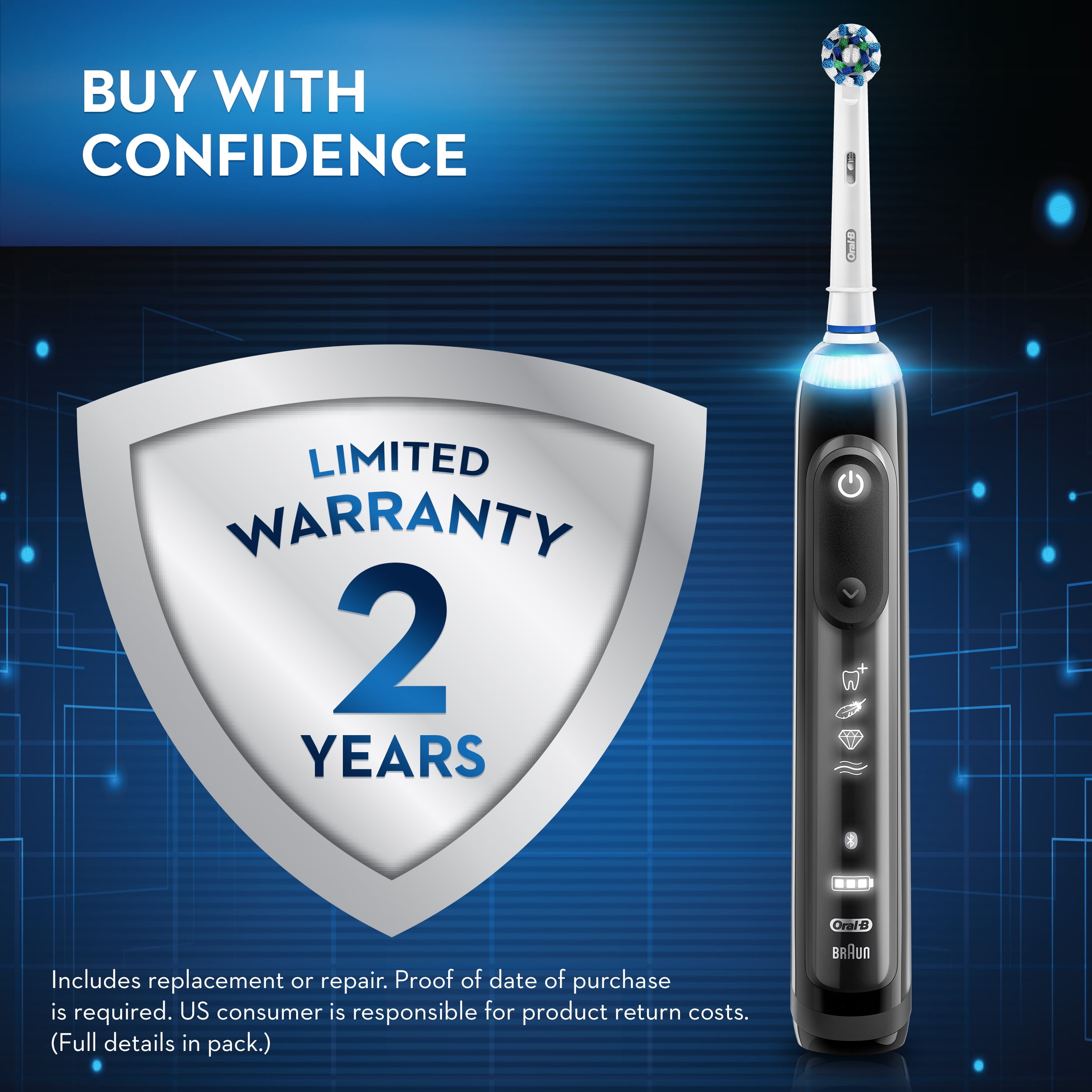 Oral-B 7500 Power Rechargeable Electric Toothbrush with Replacement Brush Heads and Travel Case Black