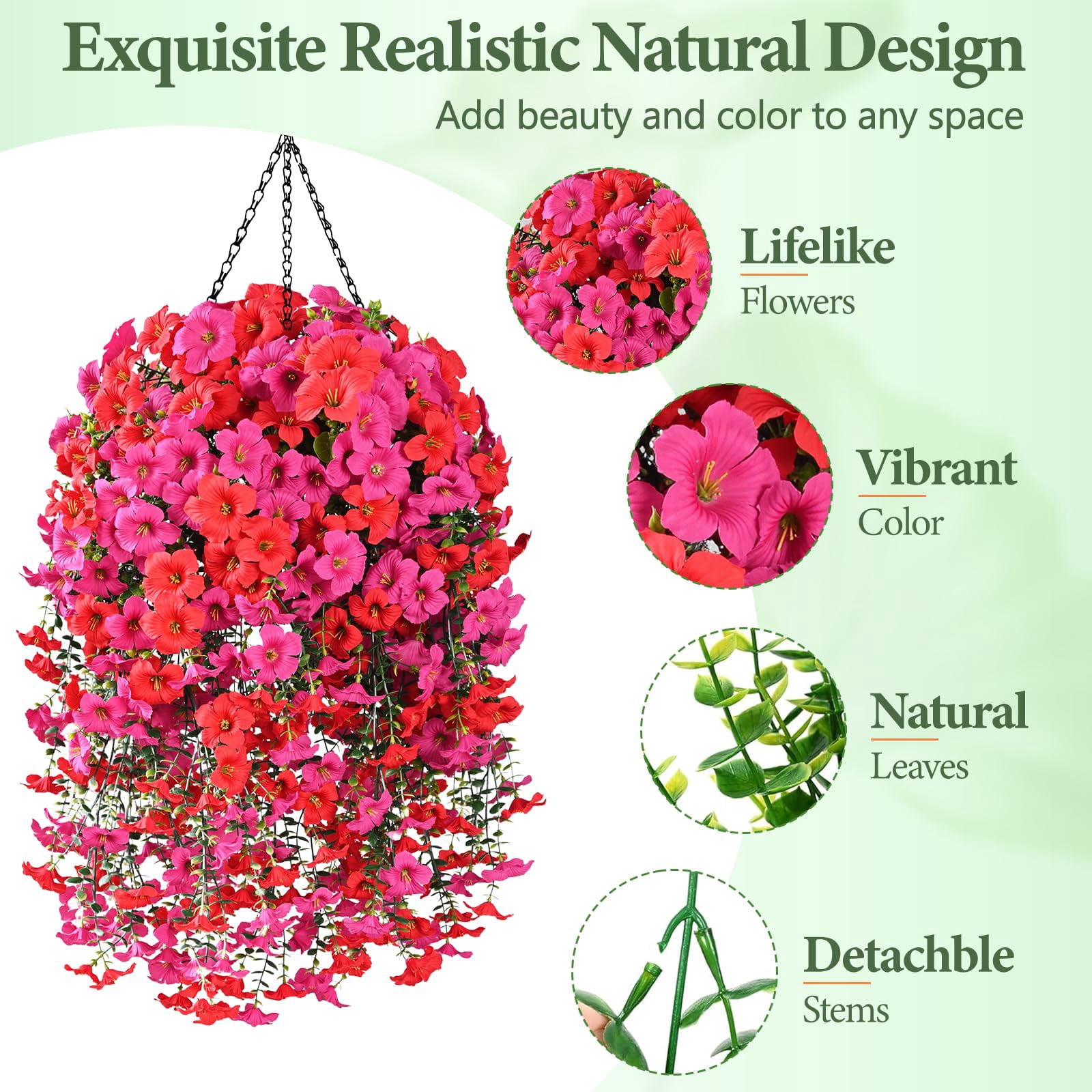 Artificial Flowers for Outdoors, 2 PCS Full UV Resistant Artificial Outdoor Flowers, Large Size Faux Flowers for Outdoor planters Fake Hanging Flowers Plants for Porch, Front Door, Garden