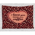 thumbnail image 1 of I Love You More Tapestry, Happy Valentine's Day Celebration Coffee and Love Theme with Hearts, Wall Hanging for Bedroom Living Room Dorm Decor, 60W X 40L Inches, Coral Peach Brown, by Ambesonne, 1 of 2
