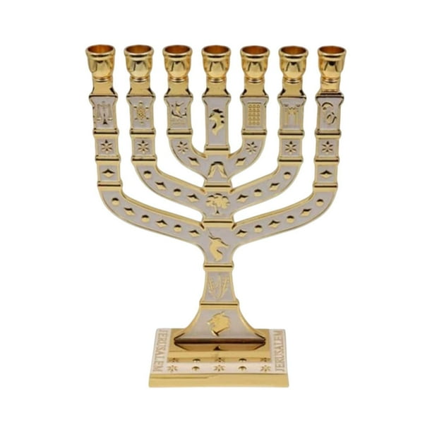 Candelabro de Menorá de 7 ramas, portavelas de aleación de zinc, portavelas, portavelas para banquetes, cumpleaños, repisa de chimenea Oro blanco