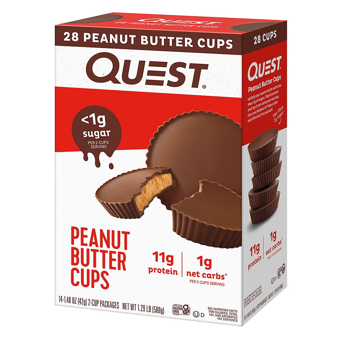 Quest Low Carb Peanut Butter Cups, 11g Protein, 1g Net Carbs, 28 Count