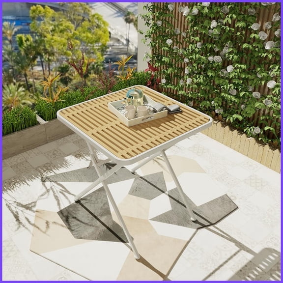 Folding Polypropylene & Metal Coffee Table for Indoor/Outdoor Use, Easy-Clean & All-Weather Durable