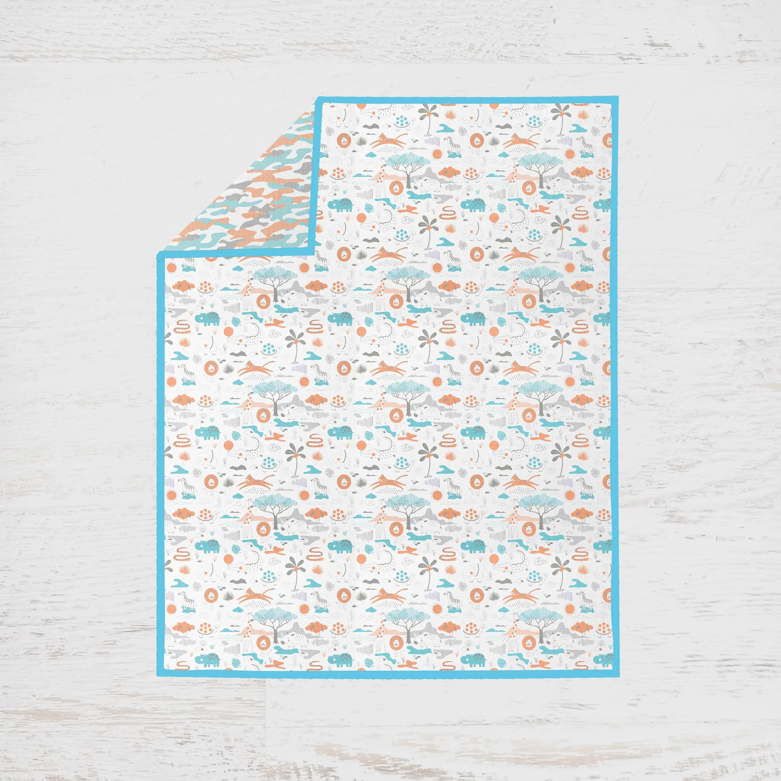 Bacati - Jungle Safari 4-Piece Muslin Crib Bedding Set with 2 Crib Sheets - Aqua Orange Gray Boys