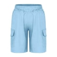 thumbnail image 5 of ZOYOEN Boys Cotton Linen Cargo Shorts- Baggy Casual Elastic Waist Summer Kids Hiking Shorts Blue Size 6, 5 of 7
