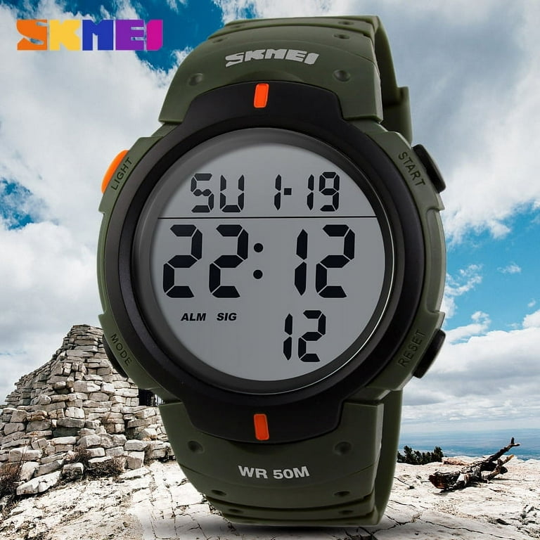 Skmei Men's Digital Sports Watch, Military Waterproof Watches LED Screen Large Face Stopwatch Alarm Wristwatch