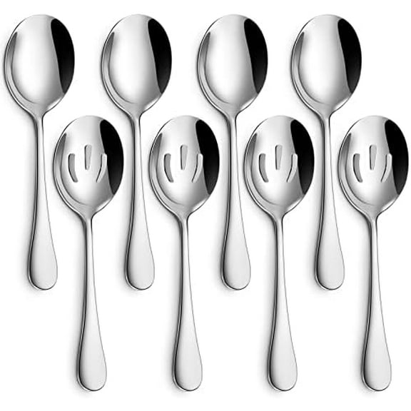 8-Piece Serving Set - Includes 4 Spoons and 4 Slotted Spoons, 18/8 Stainless Steel Buffet Utensils - Mirror Polished, Dishwasher Safe, 8.6-Inch$$Home Decor, Kitchen, & Other