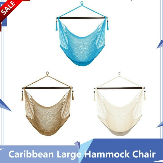 Hanging Chair Hammock Chair Swing (500 lbs Max) - Comfortable Hanging Rope Swing for Bedroom, Outdoor Patio, Porch, Deck - Indoor and Outdoor - Sturdy Steel Bar