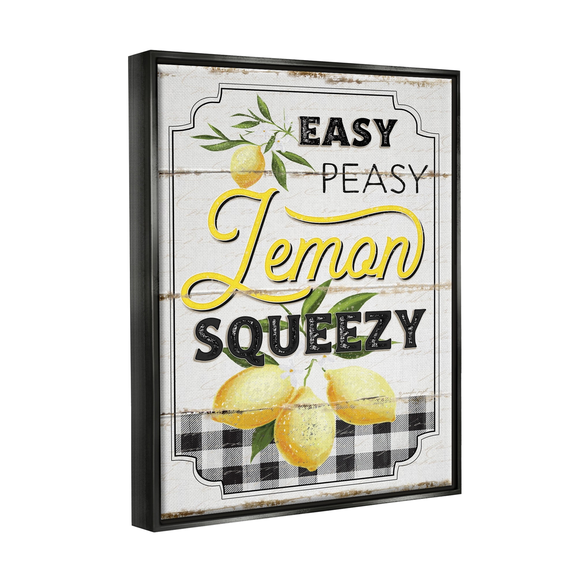 Stupell Industries Vintage Rustic Easy Peasy Lemon Squeezy Quote Jet Black Framed Floating Canvas Wall Art, 24x30, by Jennifer Pugh
