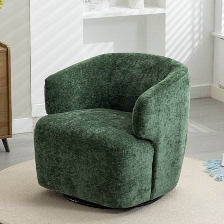 30" Wide Chenille Upholstered Swivel Accent Chair Boucle Swivel Barrel Chair