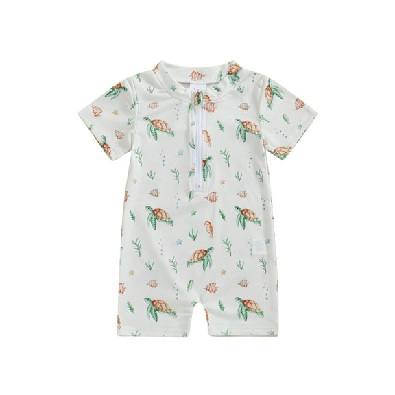 BemeyourBBs Toddler Baby Boy Girl Swimsuit Newborn Dinosaur Shark Turtle Swimsuits UPF 50  Rash Guard One Piece Zipper Swimwear Short Sleeve Summer Beach Bathing Suit