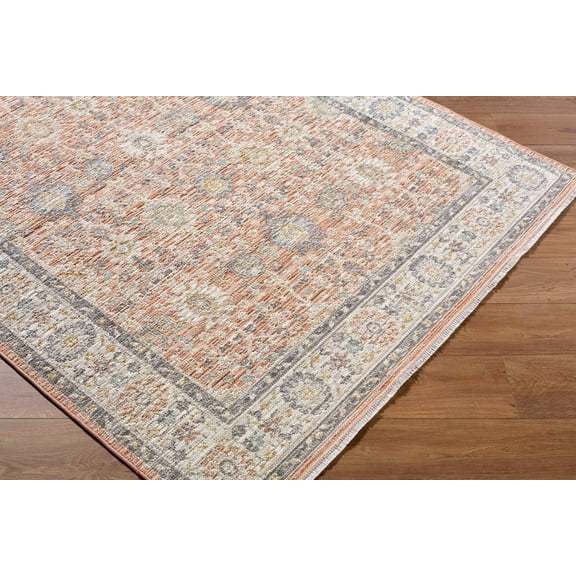 BoutiqueRugs Adilet Traditional Area Rug - Machine Washable - Rust, Ivory, Slate Blue - 5'3" x 7'