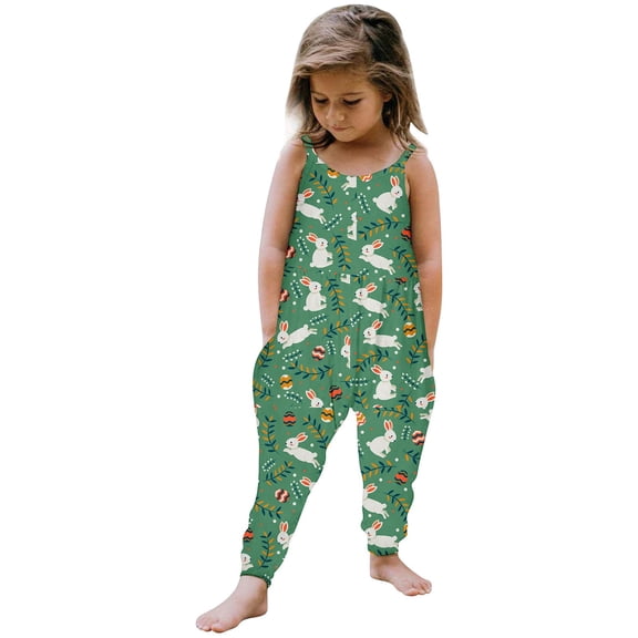 Tfken Jumpsuit For Girls Summer Sleeveless Comfy Casual Jumpsuit Graphic Daily Wear Toddler Comfortable Clothes Size 2-3 Years Multicolor