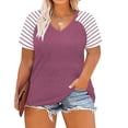thumbnail image 2 of Fesfesfes Plus Size Tops for Womens Casual Tunic Striped Printed Raglan Short Sleeve T-Shirts V-Neck Tops Blouse 5XL(US:18), 2 of 7