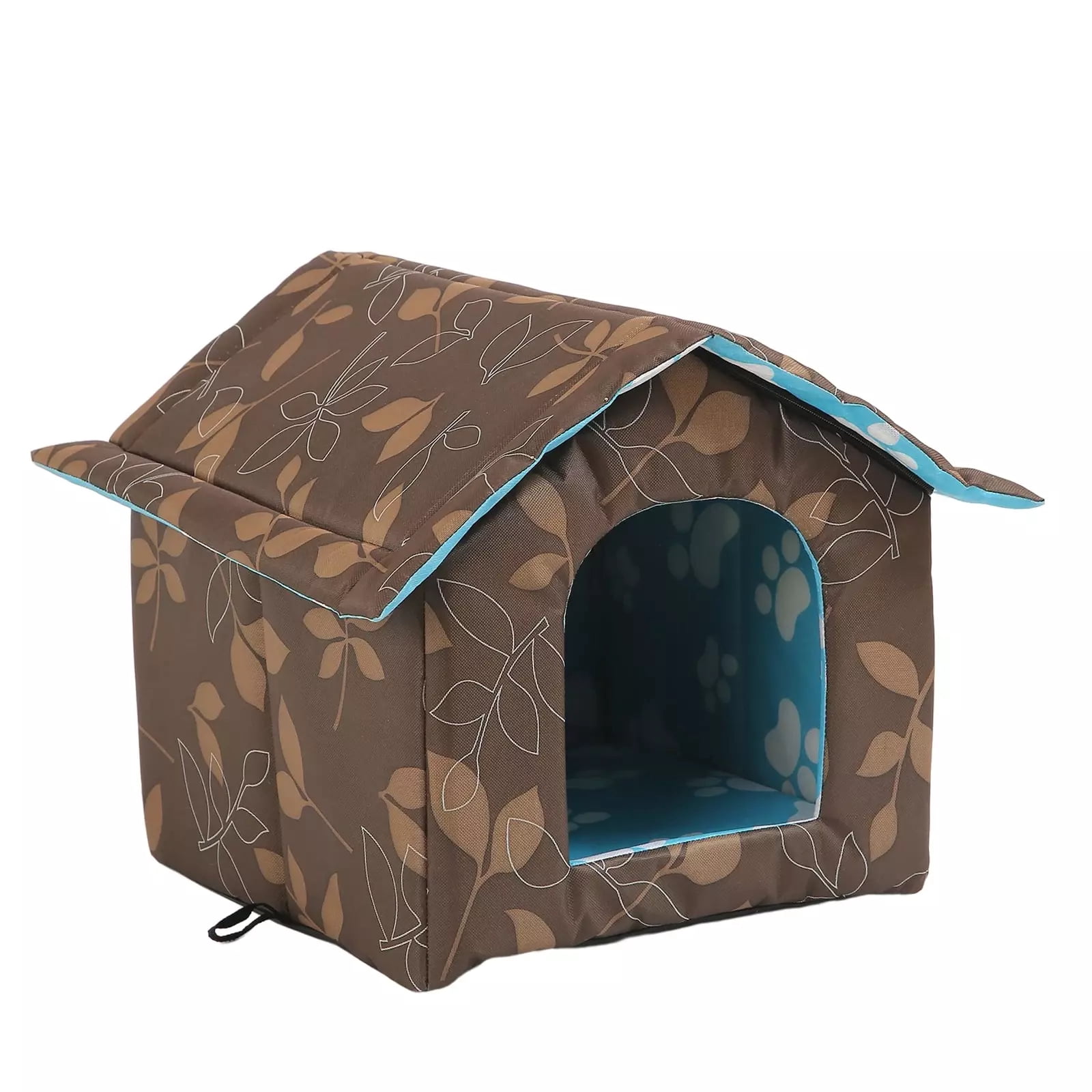 Bevtee Outdoor Cat House, Foldable Cat Bed Cave for Dog Puppy, Weatherproof, Waterproof, Brown, Large