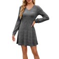 thumbnail image 1 of Robes d'Hiver Décontractées pour Femmes! Fadeal Nouvelle Robe Décontractée Unie à Col en V avec Poches Rayée Brossée à Manches Longues Robes d'Hiver pour Femmes Gris Foncé m, 1 of 4