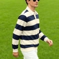 thumbnail image 6 of Sewkxo Women Striped Polo Sweatshirt Oversized Long Sleeve Rugby Shirts Fashion Fall Loose Color Block Pullover Tops,Navy XL, 6 of 8