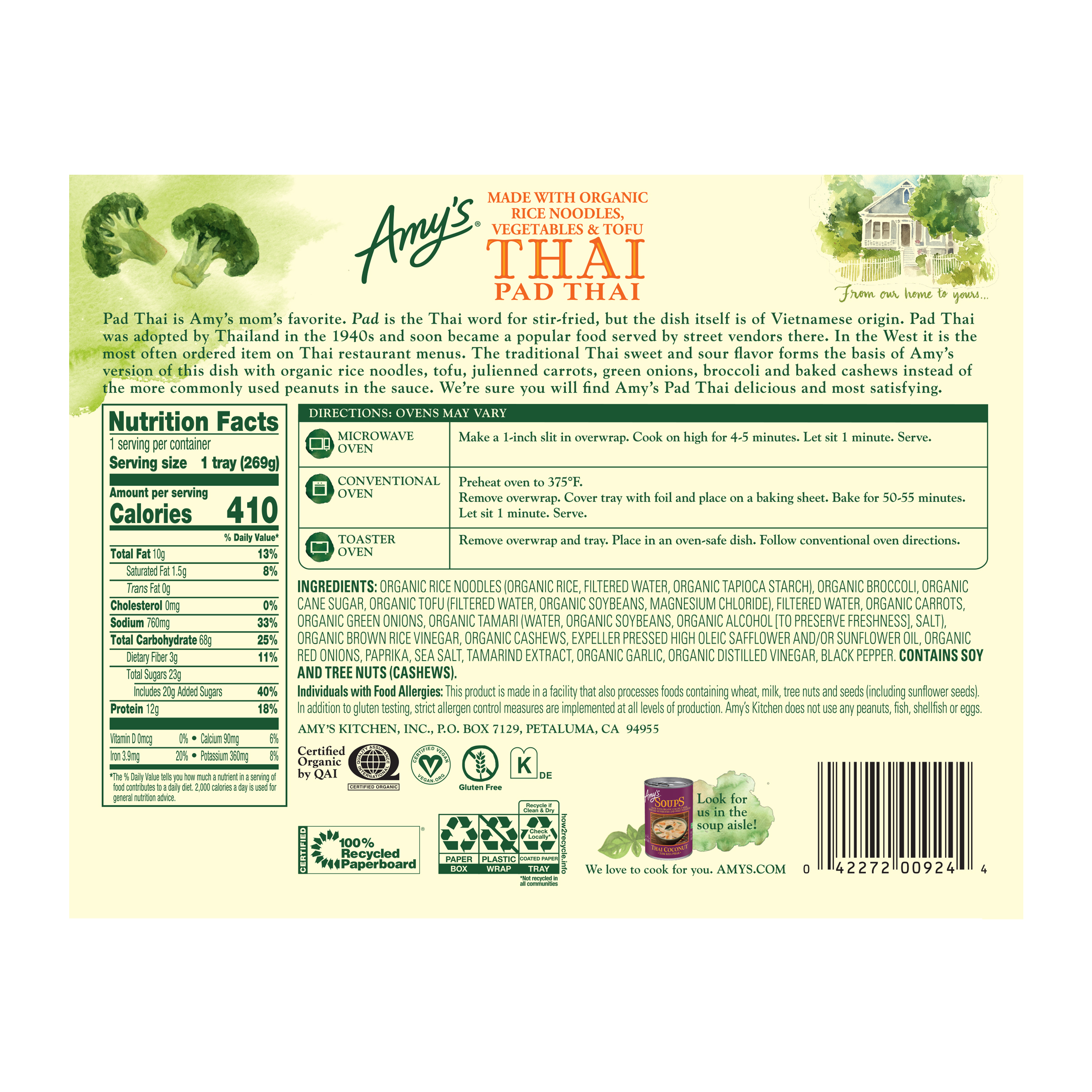 Amy's Kitchen Frozen Meals, Pad Thai, Gluten Free Microwave Meals, 9.5 oz - image 3 of 7