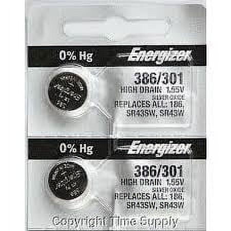 Energizer 386/301 - SR43 Silver Oxide Button Battery 1.55V 2 Pack   Free Shipping