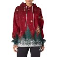thumbnail image 4 of Women's Fashion Casual Hooded Loose Printed Long Sleeve Sweatshirt with Christmas Tree Print, Great for Holiday Outfits and Casual Look, Festive and Soft,Wine,L, 4 of 5