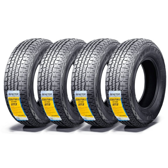 DEMETER Set of 4 Heavy Duty ST 205/75R15 Trailer Tires , Semi-Steel Trailer Tires 205/75R15 8 Ply Load Range D , 105/101M All Season Traction