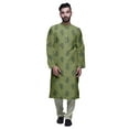 thumbnail image 1 of Atasi Mandarin Collar Printed Satin Slub Traditional Kurta Set For Men, 1 of 1