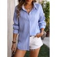 thumbnail image 2 of SHIBEVER Women Botton Down Shirts Casual Long Sleeve Loose Fit Tops Comfy Collared Trendy Blue Soild Color T Shirts Size S, 2 of 5