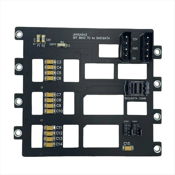 Placa Base de Disco Duro SAS/ para Servidor de Almacenamiento NAS, Adaptador de 6 Gbps SFF8643 A HDD SSD de 4 Bahías, Fuente de Alimentación 4D de Gran Tamaño.