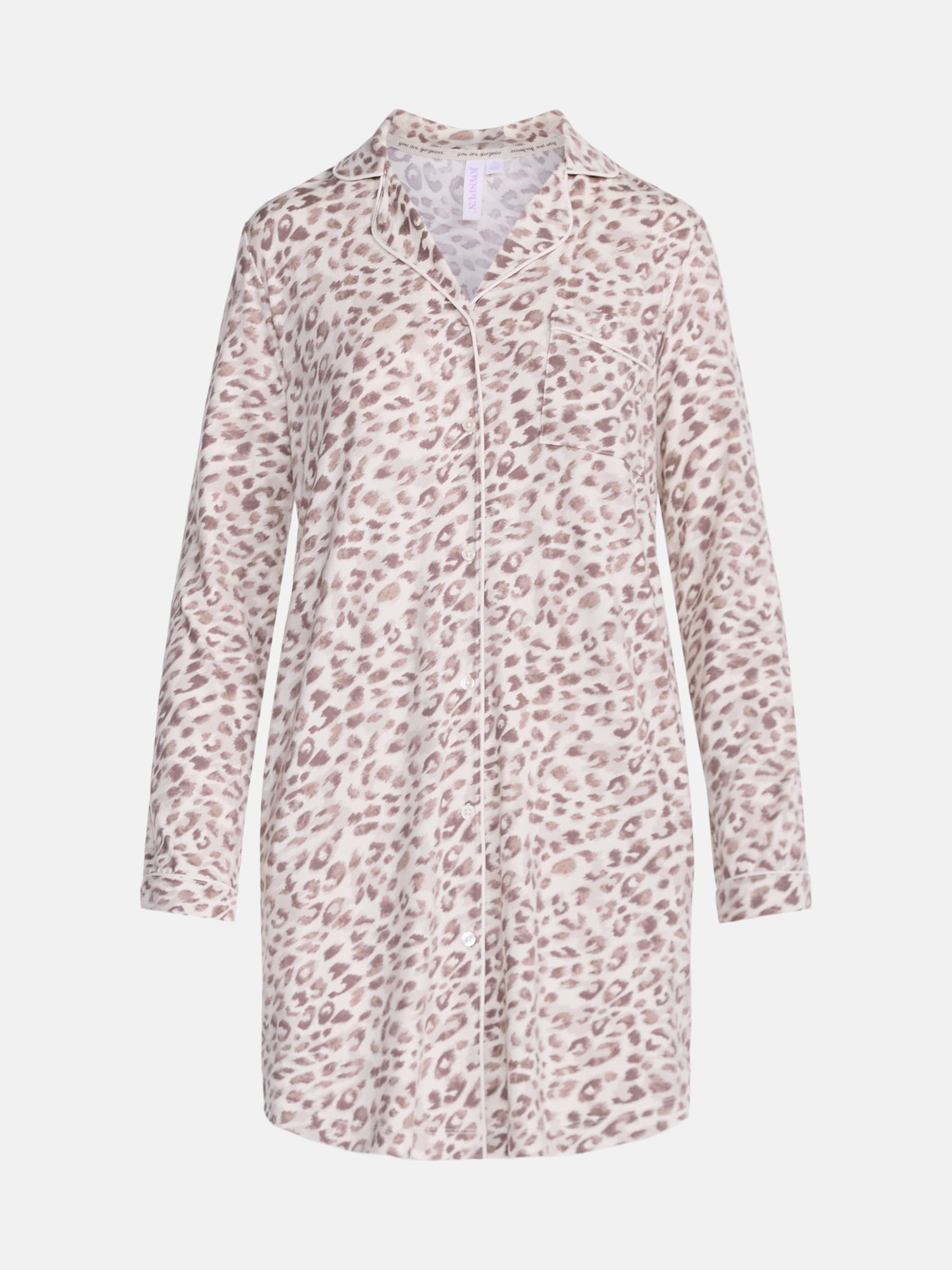 Joyspun Women's Dreamy Soft Collection Notch Collar Sleepshirt with Long Sleeves, Sizes XS-3X
