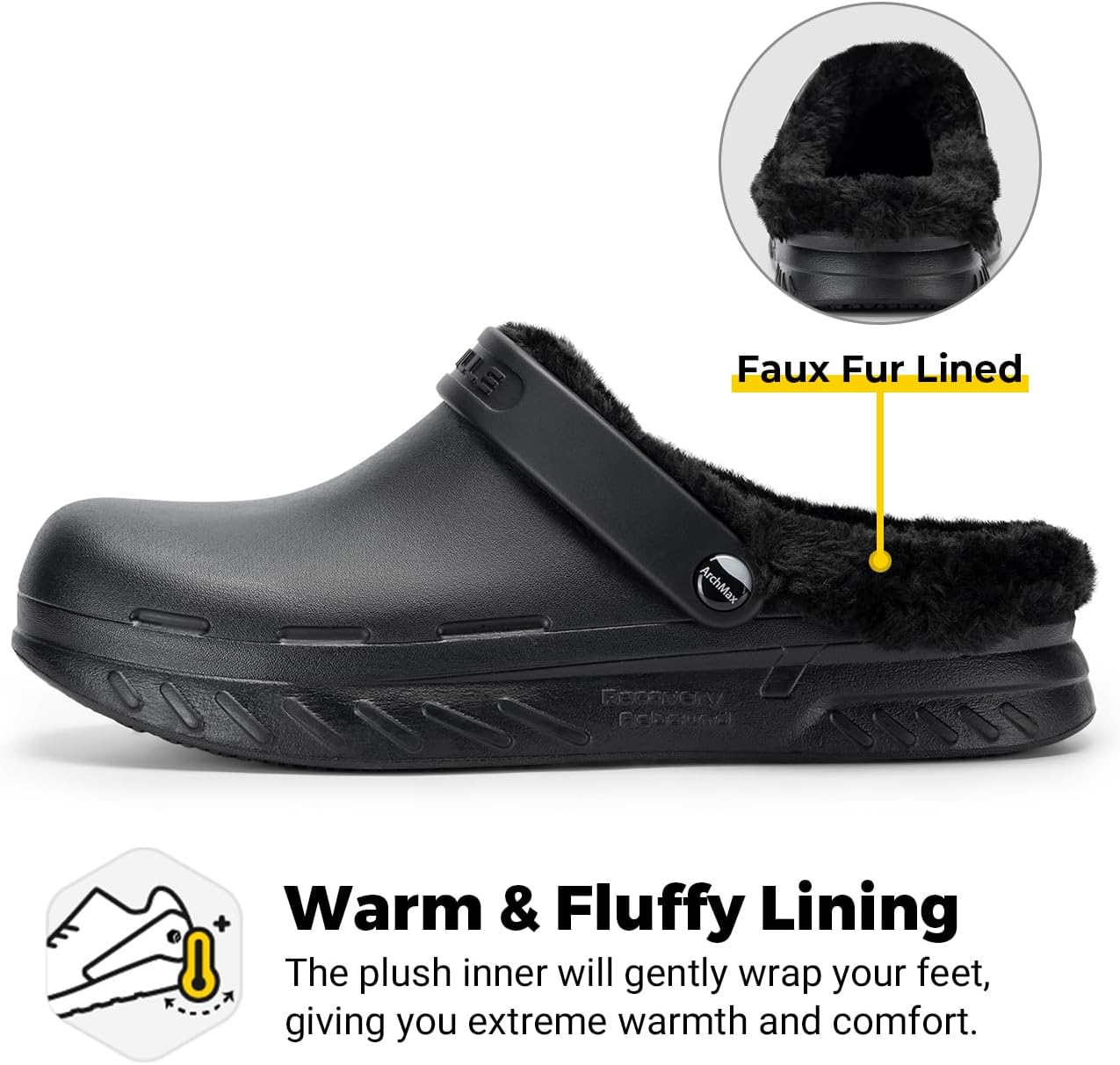 FitVille Mens Wide Winter Clogs Slip Resistant Chef Shoes Fleece Lined Clogs, Size 9