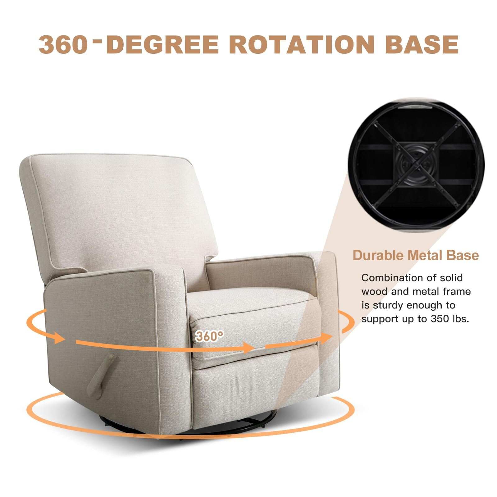Fairyland Multi-Functional Swivel Glider Recliner Chair, 360° Rocking Recliner for Small Spaces, Nursery & Home Theater,Beige