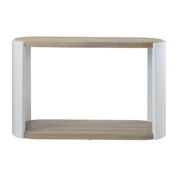 JERFIT Modern Sofa Table Console Table with Shelf, High Gloss Finish for Living Room, Entryway Hallway, Oak White Two-Tone Design