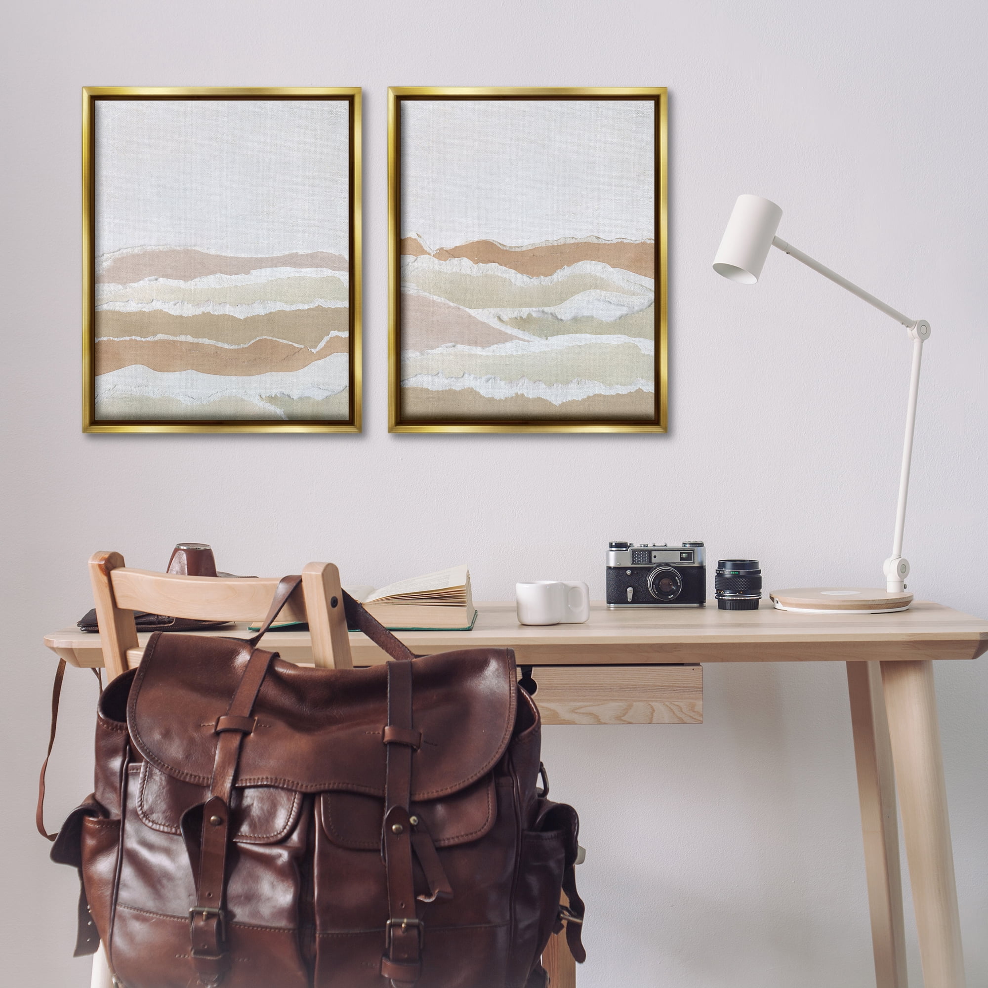 Stupell Industries Abstract Mountain Valley Abstract Painting Gold Floater Framed Canvas Art Print Wall Art, 31 x 25, Set of 2