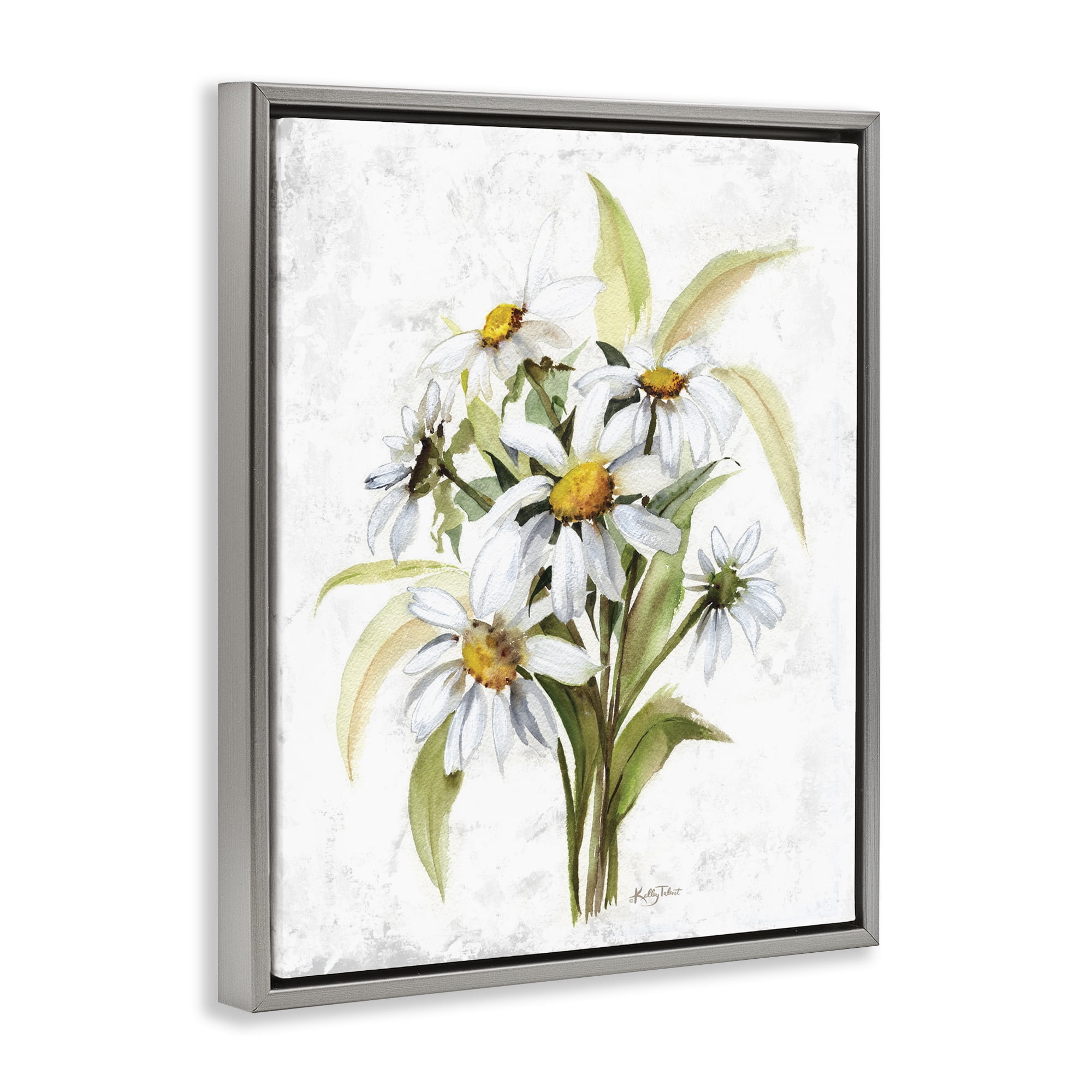 Stupell Industries Simple Daisy Bundle Botanical & Floral Painting Gray Floater Framed Art Print Wall Art, 25 x 31