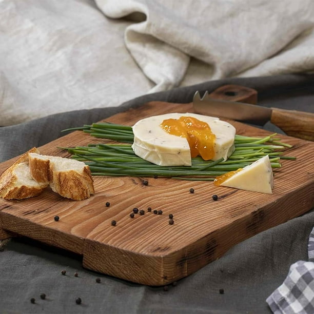 tabla para picar HAPPY LIFE madera pino, tabla de decorativa, tabla de quesos y corte carne, hecha 100% a mano I LIVE III: Chica 24 x 28 x 28 x 2.5